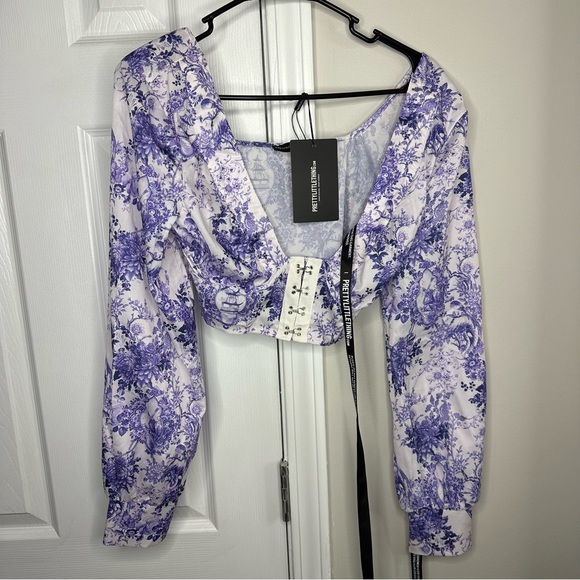 PURPLE CROP TOP BUTTON UP - Picture 1 of 2